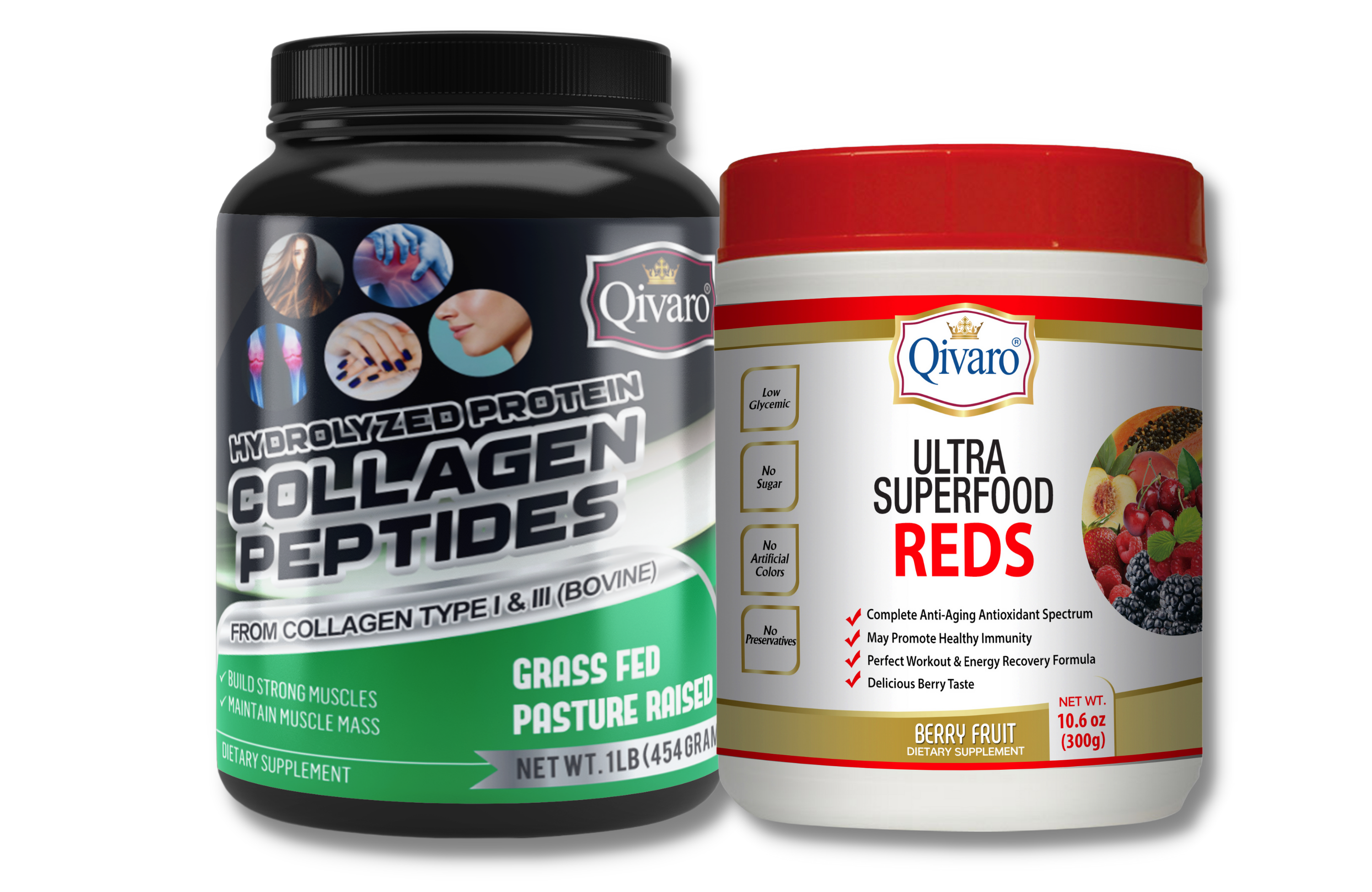 Combo 2-in-1 Pack: QIVP03 Ultra Superfood Reds & QWN04A Hydrolyzed Collagen Peptides Protein Powder